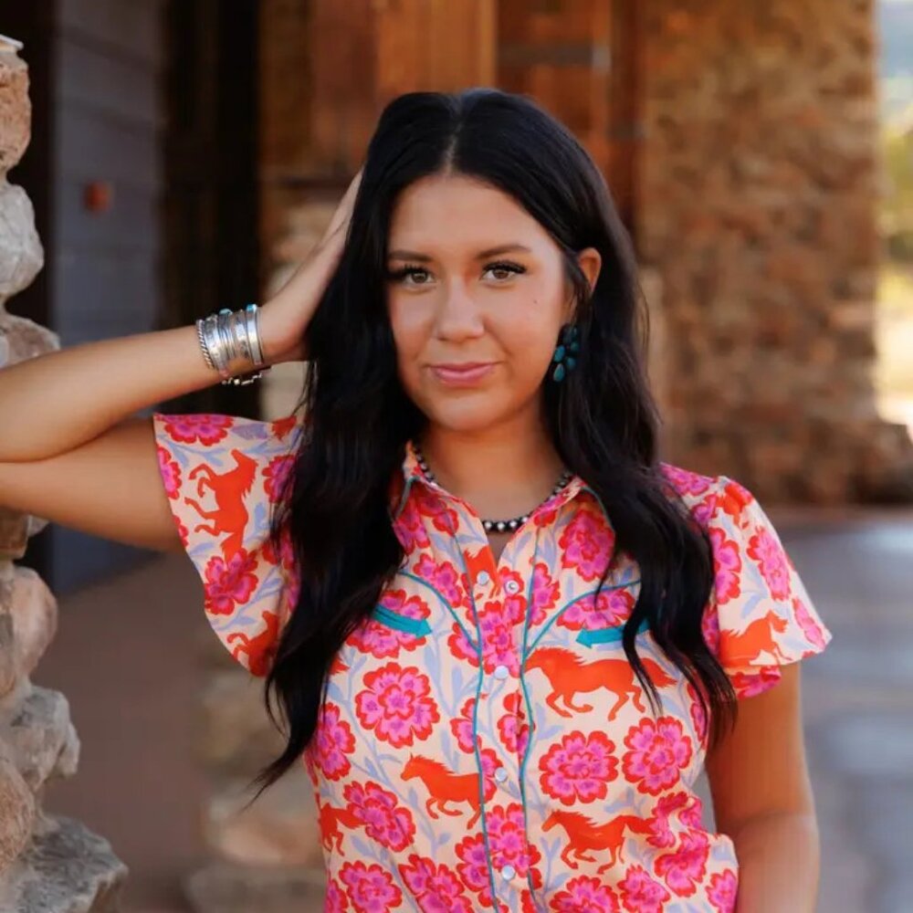 Howdy Hanny Pearl Snap, Wild Boom Flutter Short Sleeve Top NEW